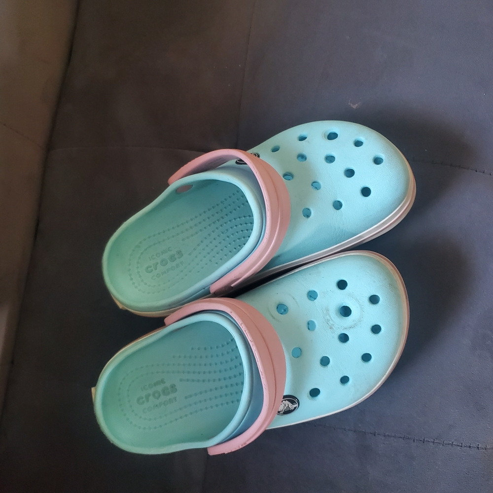 Kids Aqua and Pink Clogs - Picture 2 of 2